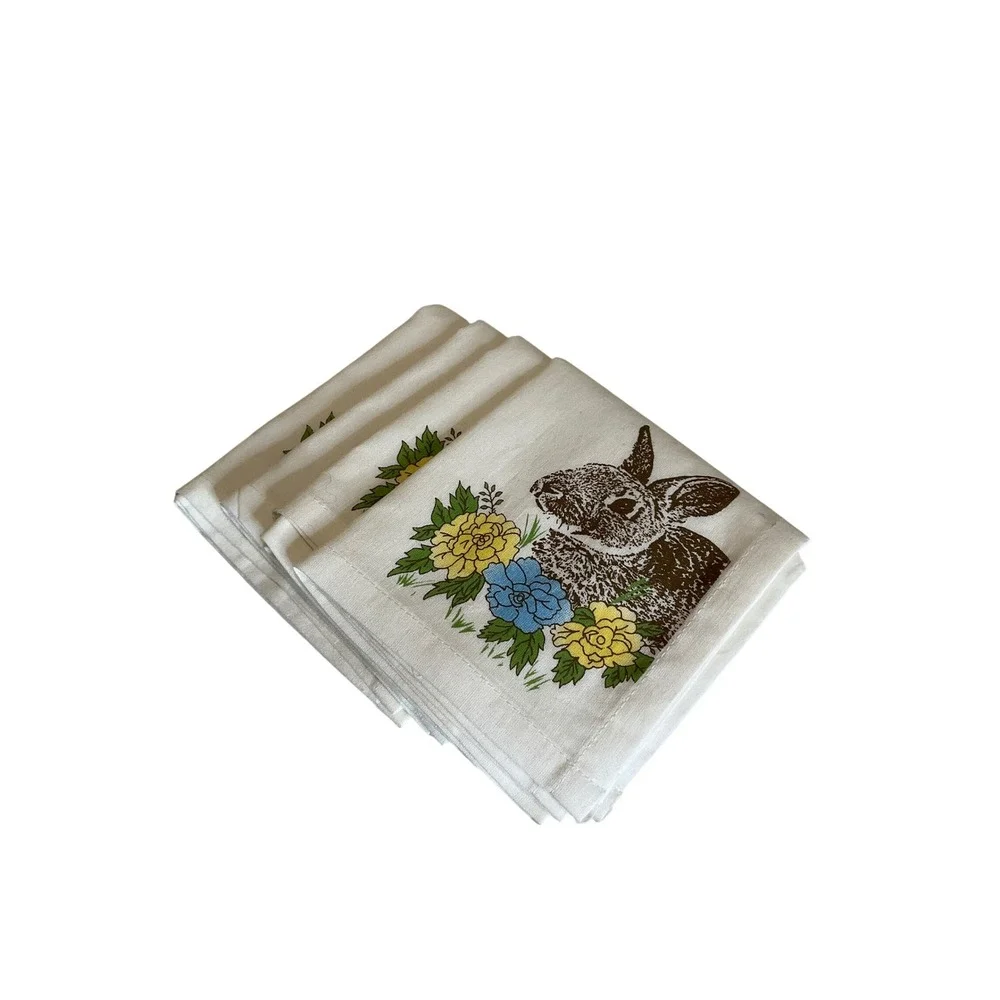 New Vtg Bunny Fabric Napkins Spring Easter Cottagecore Country Farmhouse Rabbit
